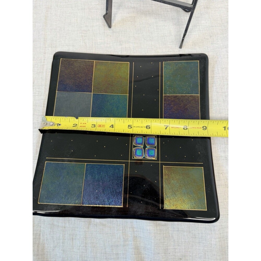 Vintage Signed Barrett Fused Glass Iridescent Decorative Plate Trinket W/Stand - Picture 7 of 8